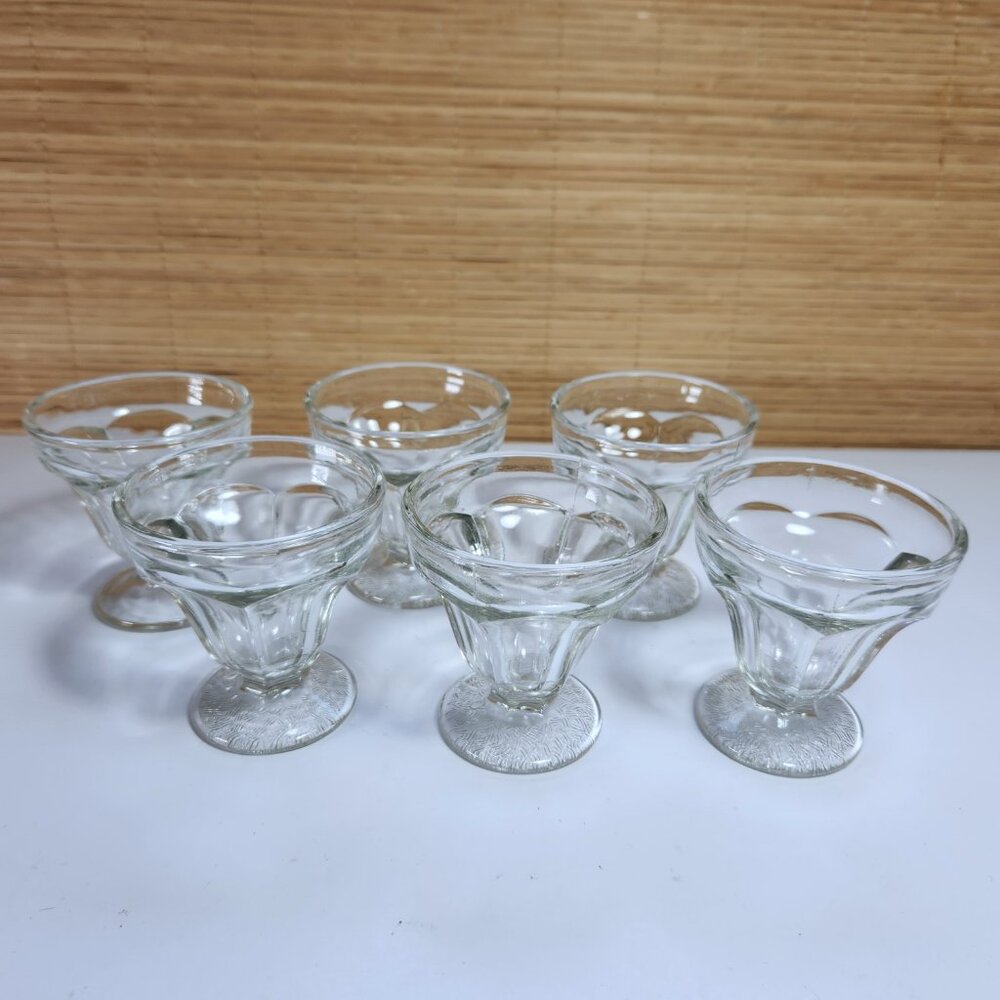 Mid Century Clear Glass Sundae Dishes Dominion Glass 1950s Dessert Bowls Set 6